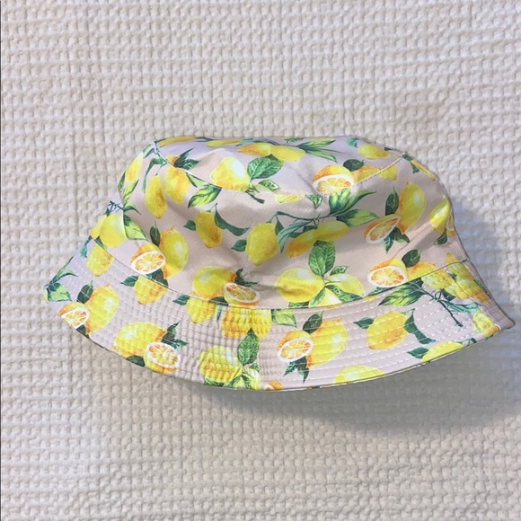 ☀️😎 Yellow & Green Reversible Lemon Print Bucket Hat - Picture 2 of 2